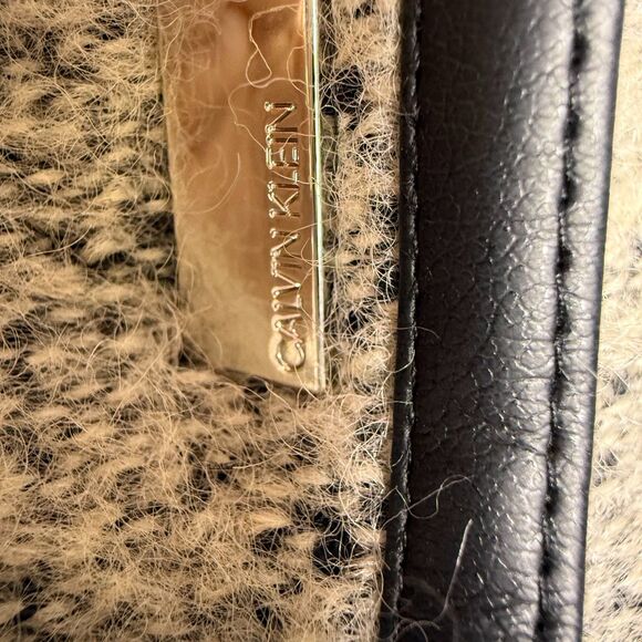 Calvin Klein Women's Wool Blend Long Boucle Coat Sz XL, Tan/Brown, Zips, Pockets - Picture 13 of 16